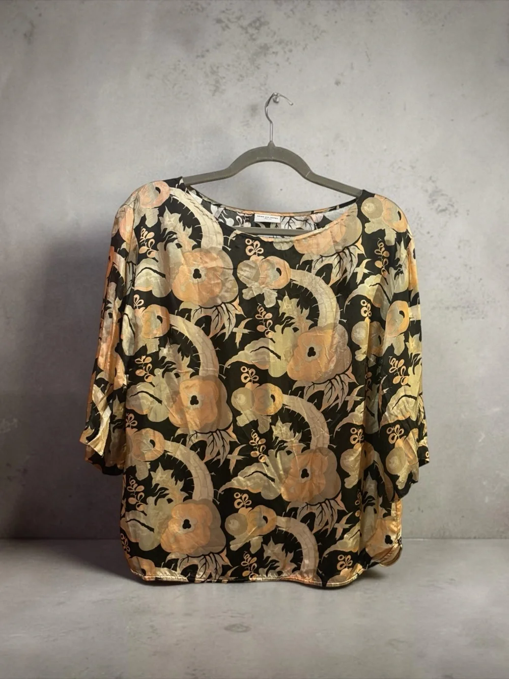 Dries Van Noten archive floral print oversized Viscose blouse black peach beige